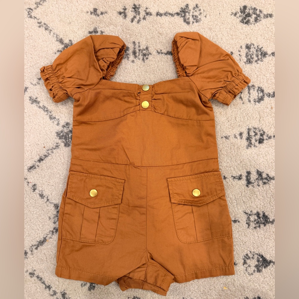 Janie and Jack Tan Romper with Gold Buttons
